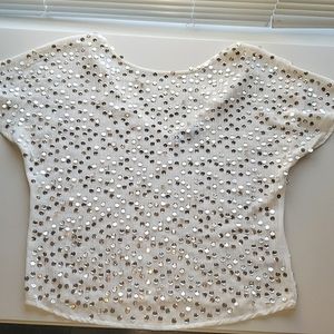 Jennifer Lopez ivory sequined blouse size small